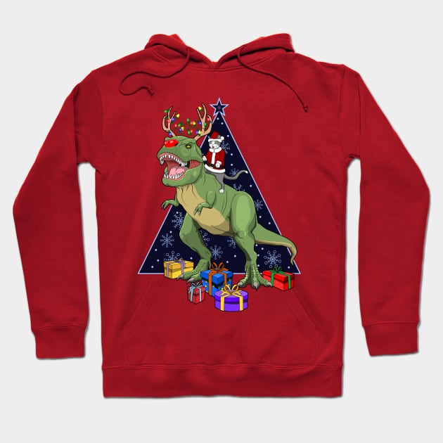 Santa Cat Riding Red Nosed T Rex Dinosaur Christmas Hoodie by RongWay